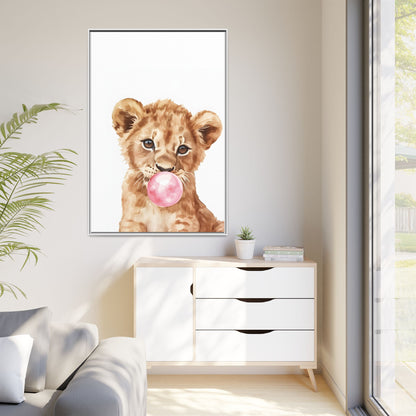 Adorable Lion Cub Canvas Art, Cute Nursery Decor, Framed Wall Art, Baby Shower Gift, Kids Room Decoration, Wild Animal Print