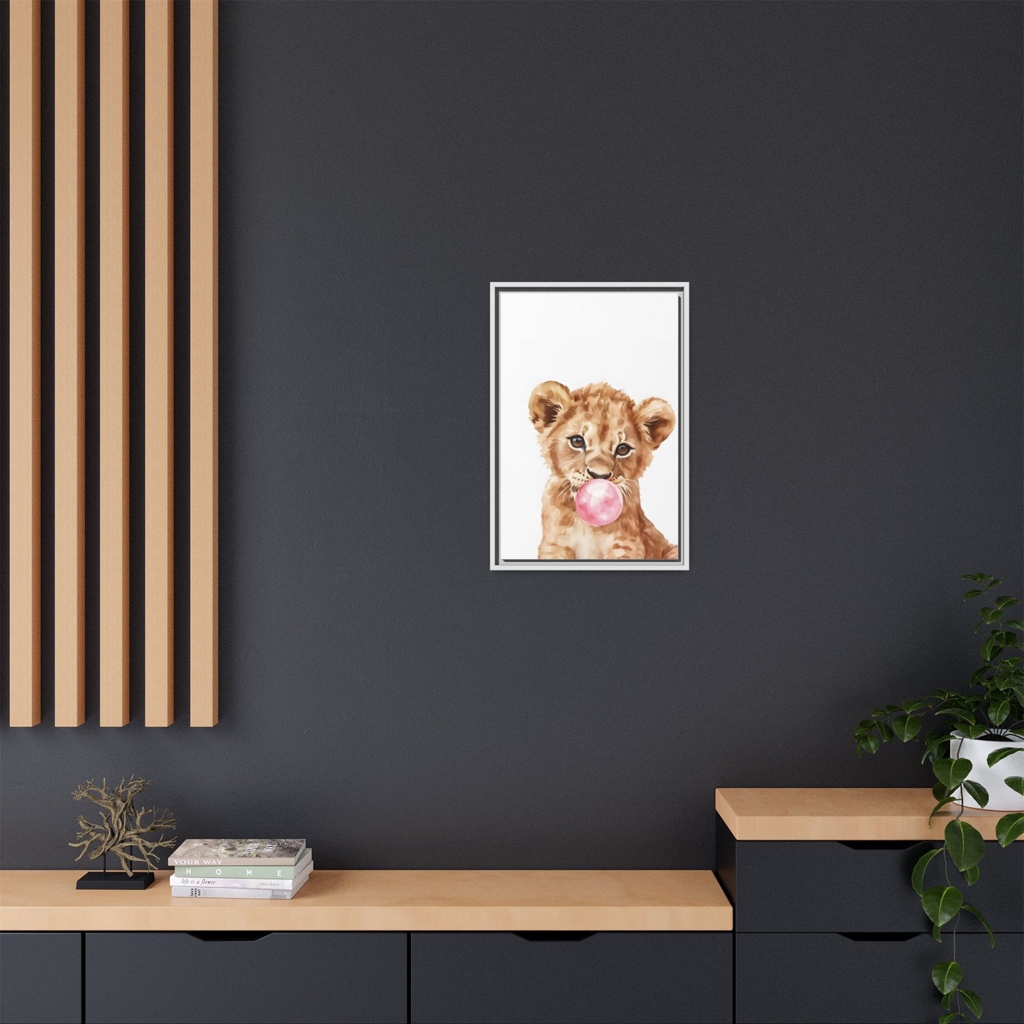 Adorable Lion Cub Canvas Art, Cute Nursery Decor, Framed Wall Art, Baby Shower Gift, Kids Room Decoration, Wild Animal Print