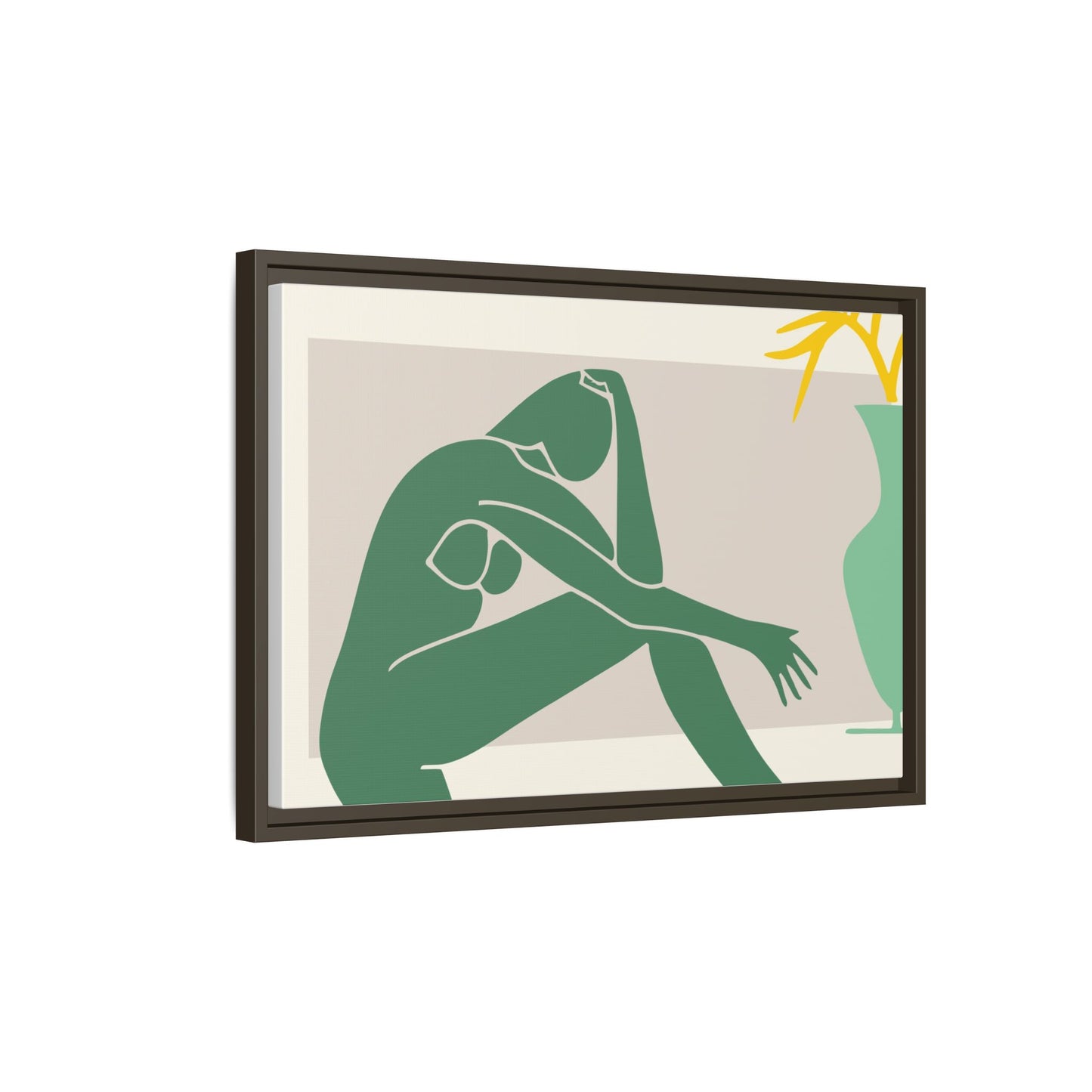 Framed Matte Canvas Art - Minimalist Woman with Green Vase, Boho Home Decor, Stylish Wall Art, Modern Aesthetic, Unique Gift Idea
