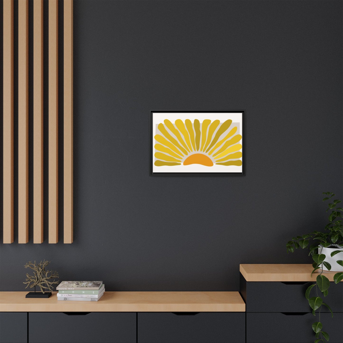 Framed Matte Canvas Wall Art, Sunny Abstract Print, Bright Home Decor, Gift for Art Lovers, Retro Style Decoration, Happy Wall Accent