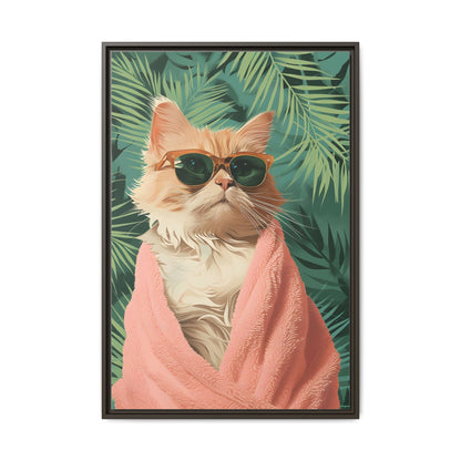 Framed Cat Art Print, Cool Cat Wall Decor, Tropical Vibe Home Decor, Fun Pet Lover Gift, Cute Animal Wall Art