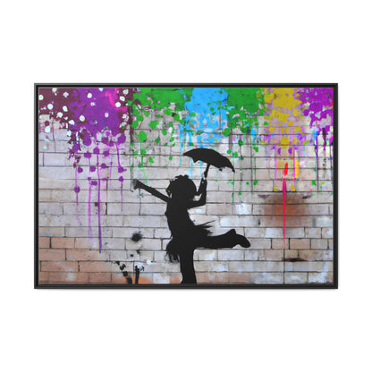 Framed Multi-Color Canvas Art - Playful Umbrella Dance