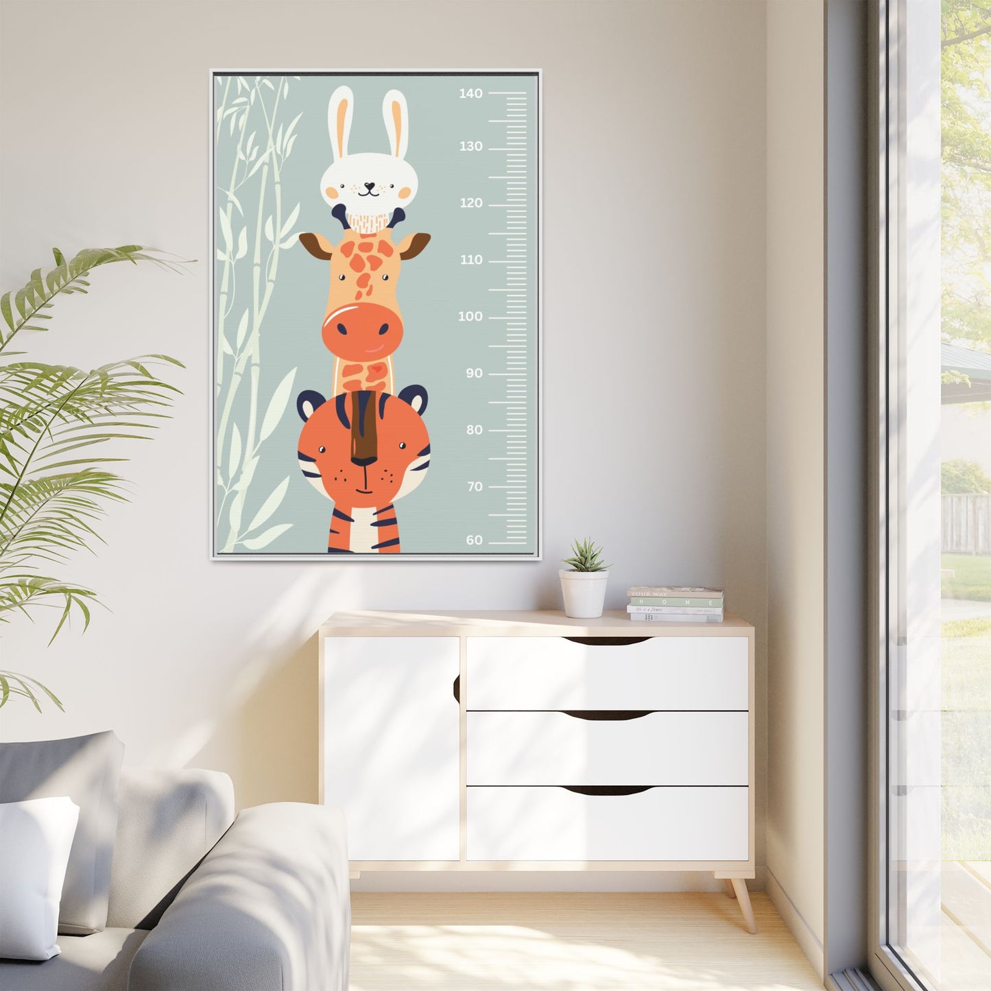 Cute Animal Growth Chart Wall Art, Framed Canvas, Kids Room Decor, Jungle Theme, Baby Shower Gift, Nursery Decoration