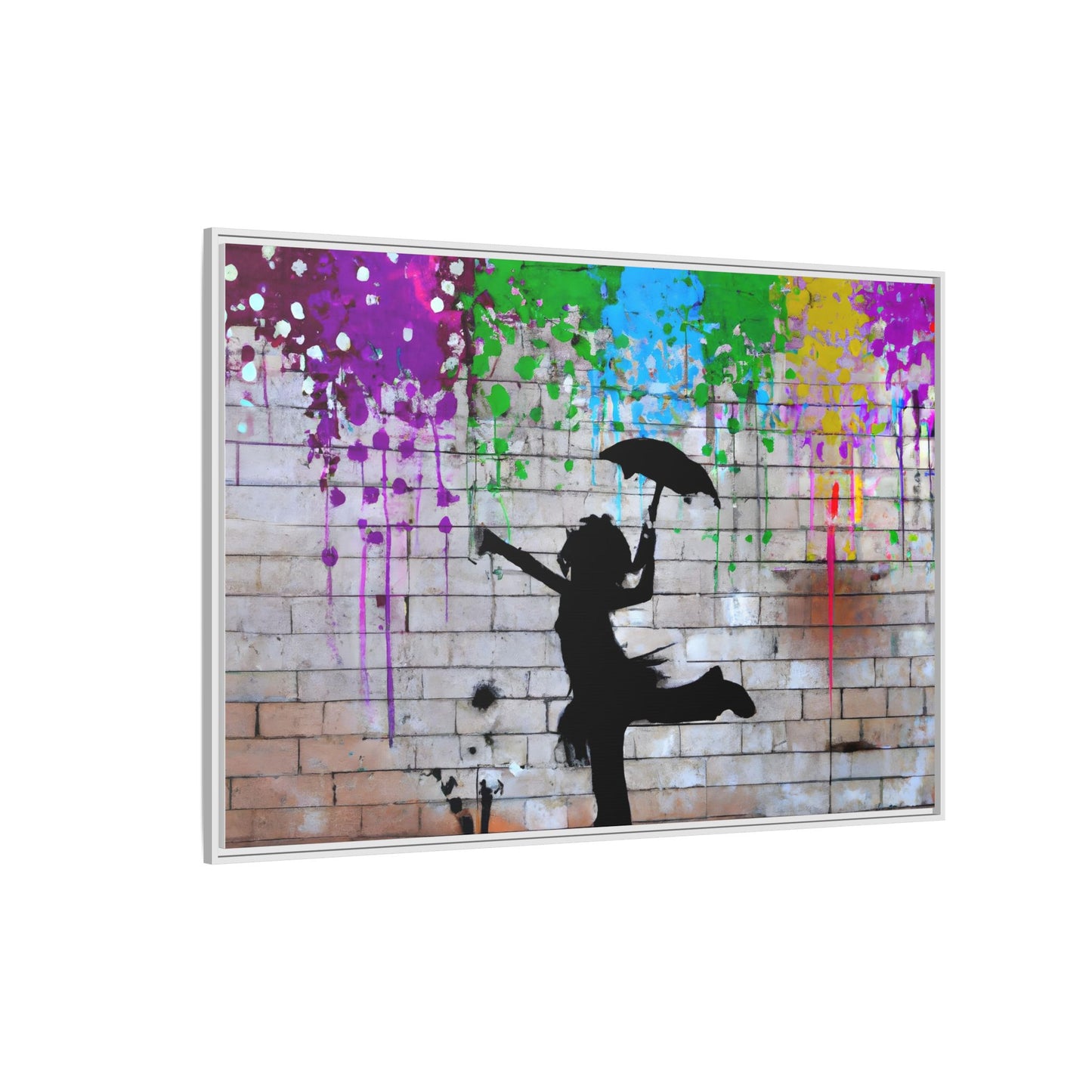 Framed Multi-Color Canvas Art - Playful Umbrella Dance