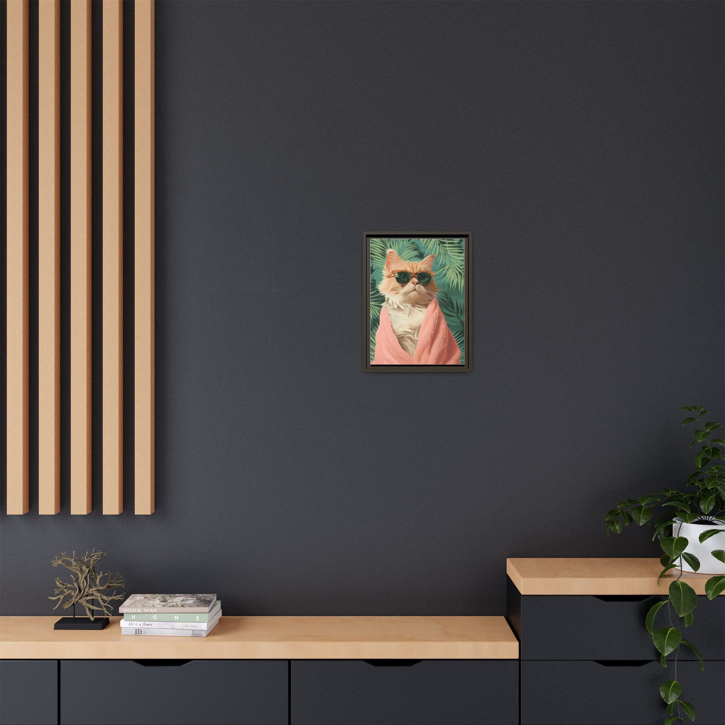 Framed Cat Art Print, Cool Cat Wall Decor, Tropical Vibe Home Decor, Fun Pet Lover Gift, Cute Animal Wall Art