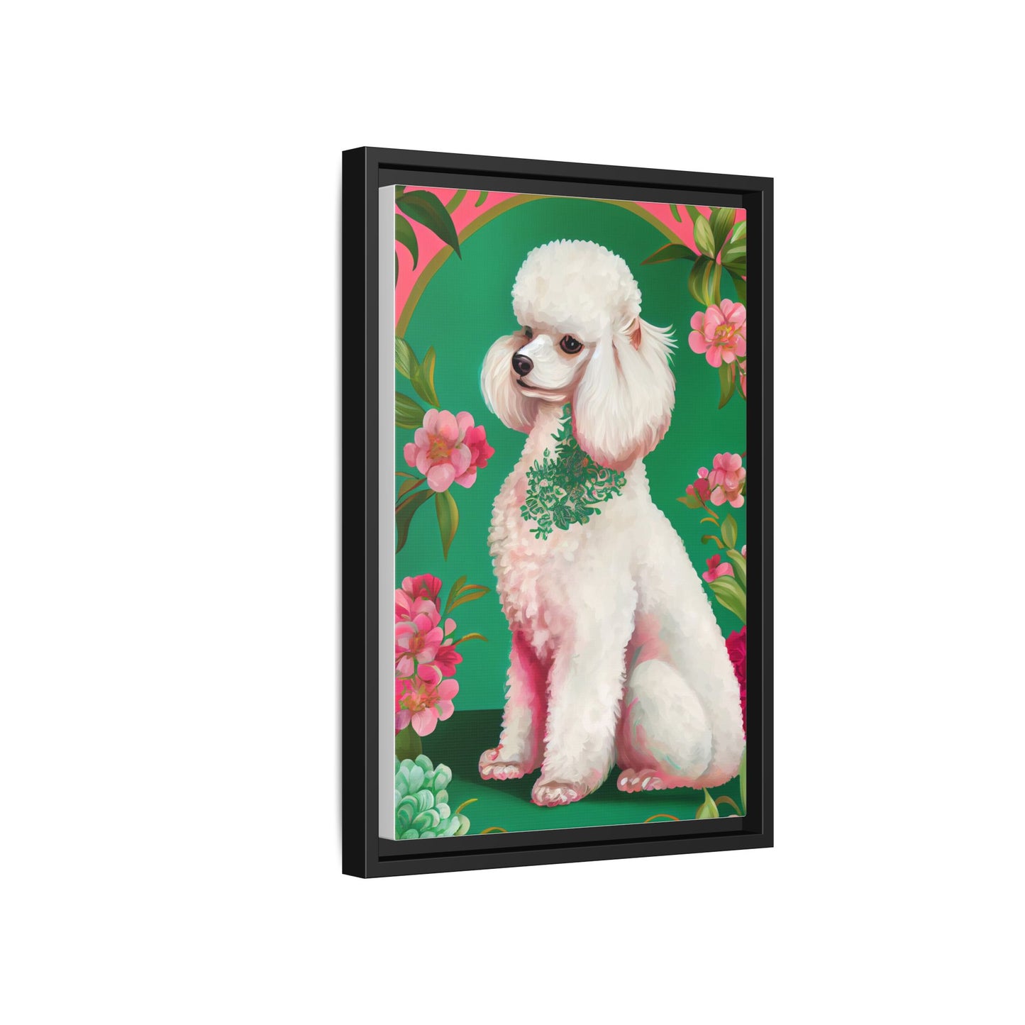 Framed Poodle Canvas Art - Floral Pet Decor for Dog Lovers