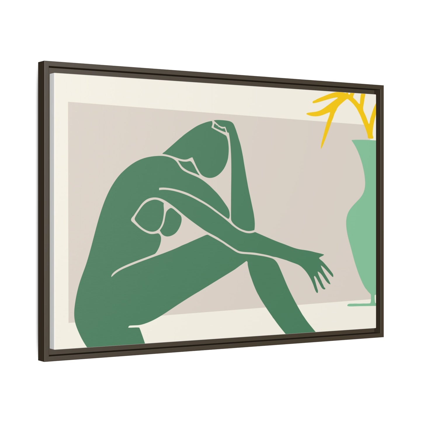 Framed Matte Canvas Art - Minimalist Woman with Green Vase, Boho Home Decor, Stylish Wall Art, Modern Aesthetic, Unique Gift Idea