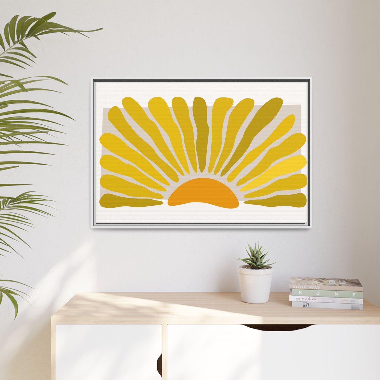 Framed Matte Canvas Wall Art, Sunny Abstract Print, Bright Home Decor, Gift for Art Lovers, Retro Style Decoration, Happy Wall Accent