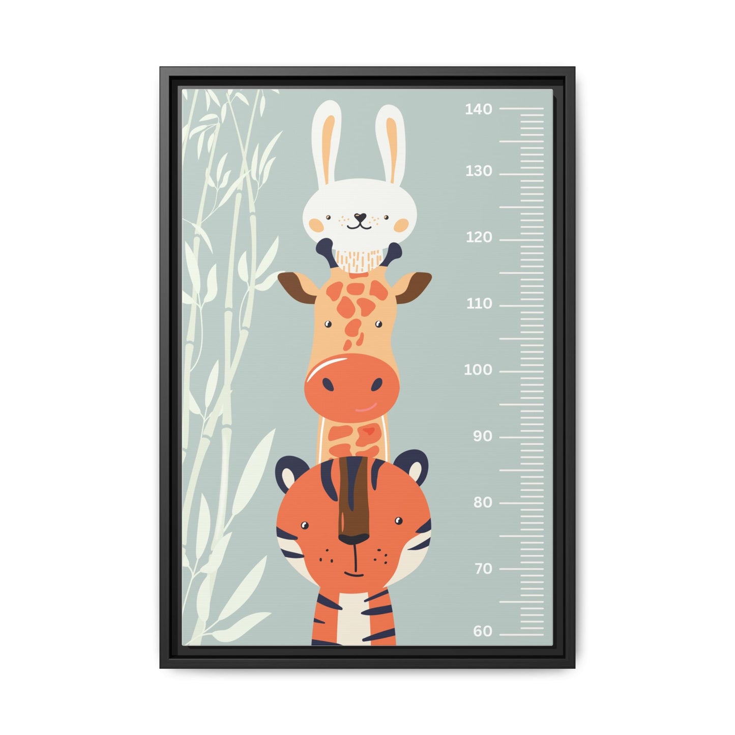 Cute Animal Growth Chart Wall Art, Framed Canvas, Kids Room Decor, Jungle Theme, Baby Shower Gift, Nursery Decoration