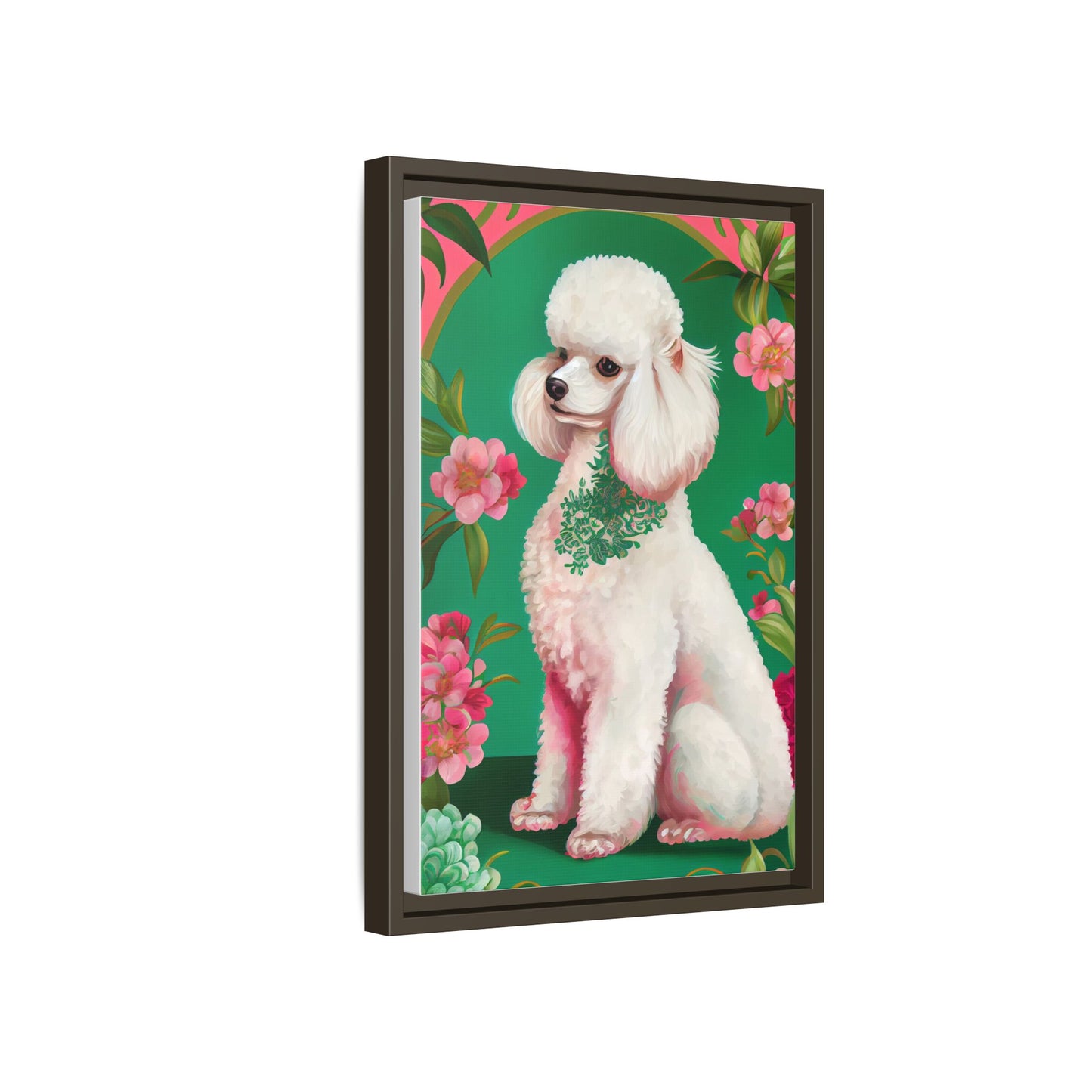 Framed Poodle Canvas Art - Floral Pet Decor for Dog Lovers