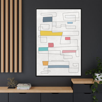 Abstract Line Art Framed Canvas - Modern Multi-Color Wall Decor