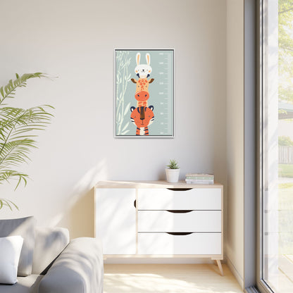 Cute Animal Growth Chart Wall Art, Framed Canvas, Kids Room Decor, Jungle Theme, Baby Shower Gift, Nursery Decoration
