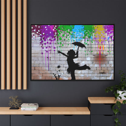 Framed Multi-Color Canvas Art - Playful Umbrella Dance