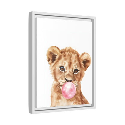 Adorable Lion Cub Canvas Art, Cute Nursery Decor, Framed Wall Art, Baby Shower Gift, Kids Room Decoration, Wild Animal Print