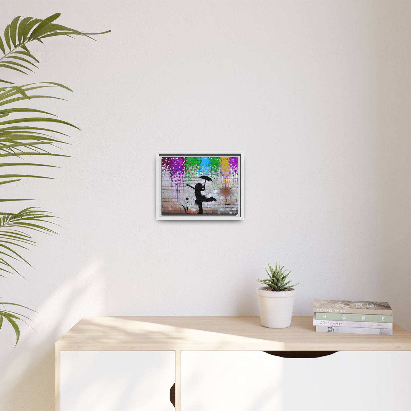 Framed Multi-Color Canvas Art - Playful Umbrella Dance