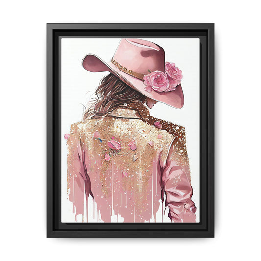 Western Chic Framed Canvas Art - Colorful Floral Cowboy Design