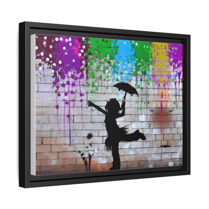 Framed Multi-Color Canvas Art - Playful Umbrella Dance