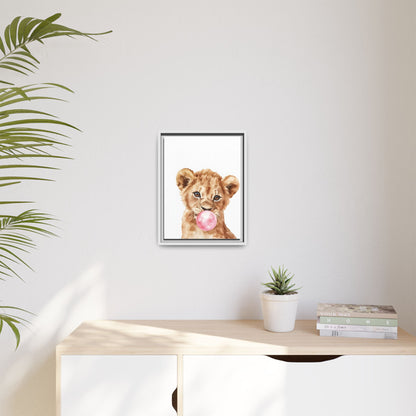 Adorable Lion Cub Canvas Art, Cute Nursery Decor, Framed Wall Art, Baby Shower Gift, Kids Room Decoration, Wild Animal Print