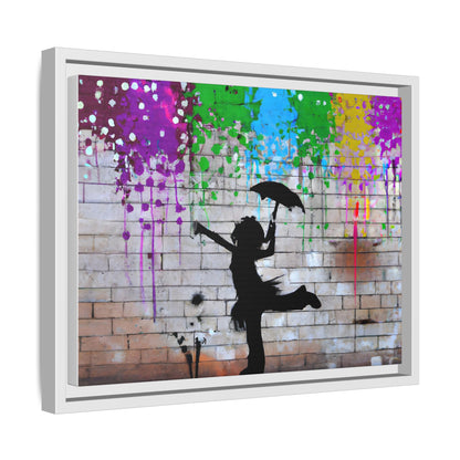 Framed Multi-Color Canvas Art - Playful Umbrella Dance
