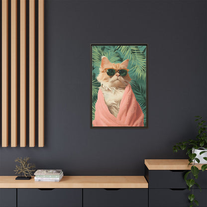 Framed Cat Art Print, Cool Cat Wall Decor, Tropical Vibe Home Decor, Fun Pet Lover Gift, Cute Animal Wall Art