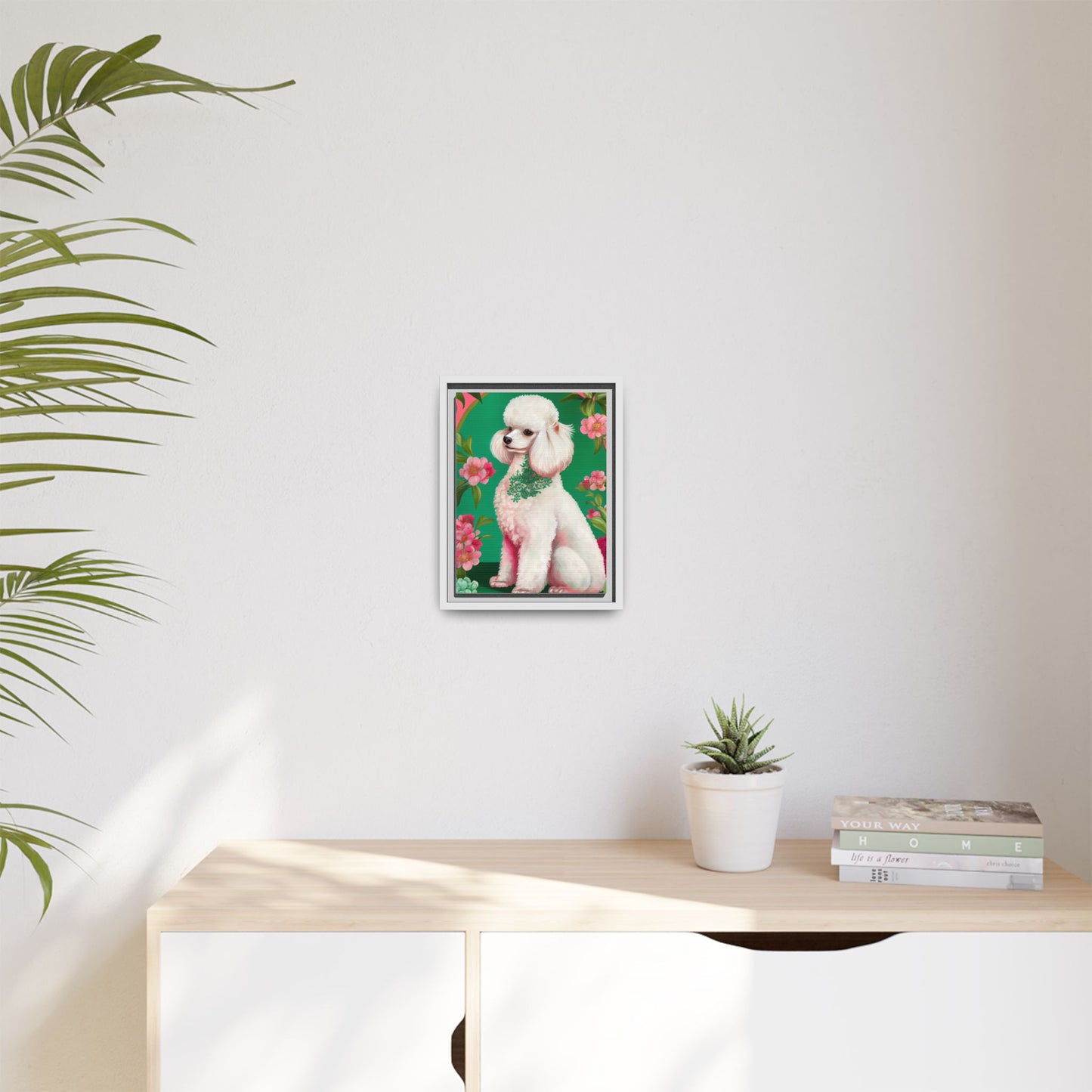 Framed Poodle Canvas Art - Floral Pet Decor for Dog Lovers