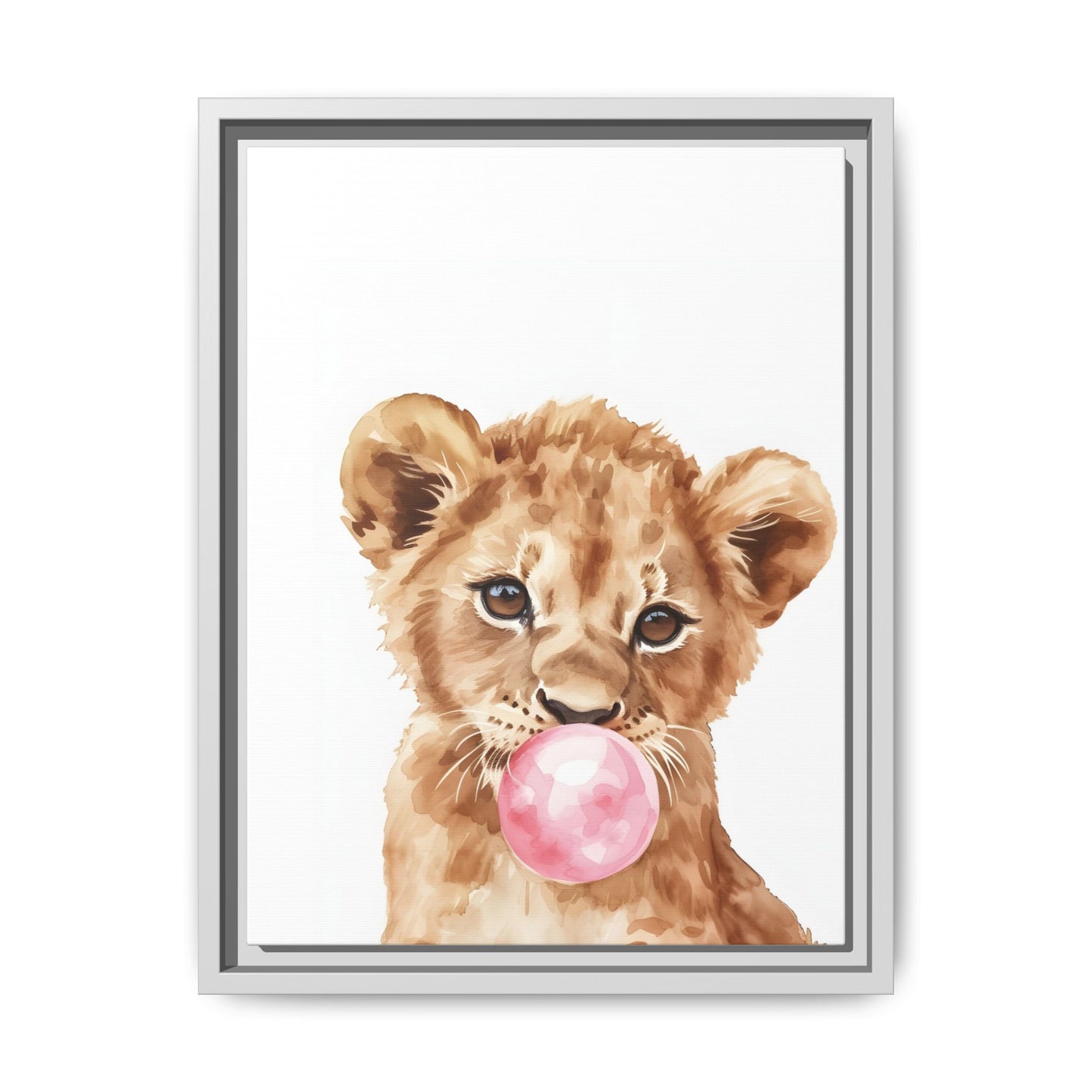 Adorable Lion Cub Canvas Art, Cute Nursery Decor, Framed Wall Art, Baby Shower Gift, Kids Room Decoration, Wild Animal Print