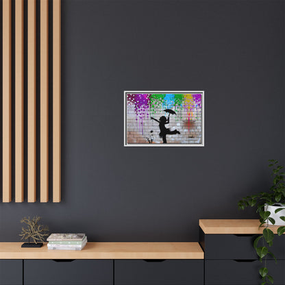 Framed Multi-Color Canvas Art - Playful Umbrella Dance