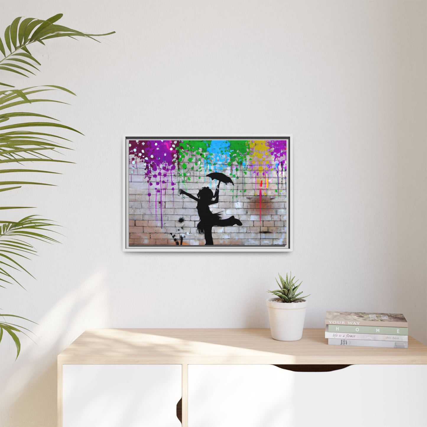 Framed Multi-Color Canvas Art - Playful Umbrella Dance