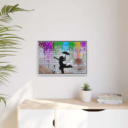 Framed Multi-Color Canvas Art - Playful Umbrella Dance