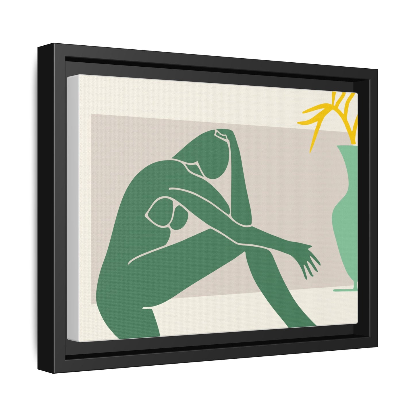 Framed Matte Canvas Art - Minimalist Woman with Green Vase, Boho Home Decor, Stylish Wall Art, Modern Aesthetic, Unique Gift Idea