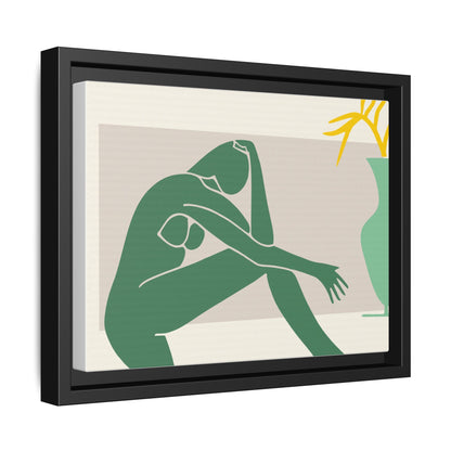 Framed Matte Canvas Art - Minimalist Woman with Green Vase, Boho Home Decor, Stylish Wall Art, Modern Aesthetic, Unique Gift Idea