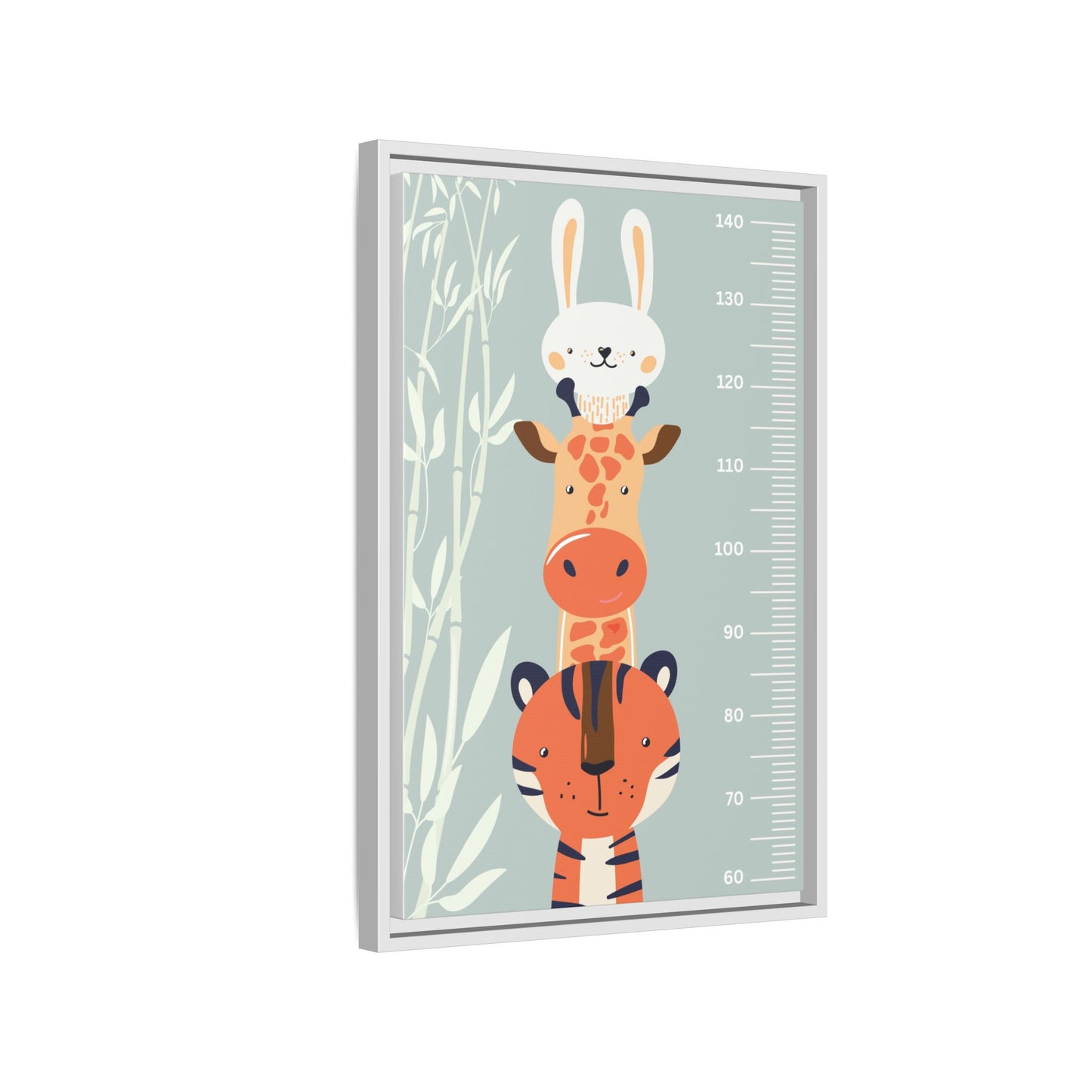 Cute Animal Growth Chart Wall Art, Framed Canvas, Kids Room Decor, Jungle Theme, Baby Shower Gift, Nursery Decoration