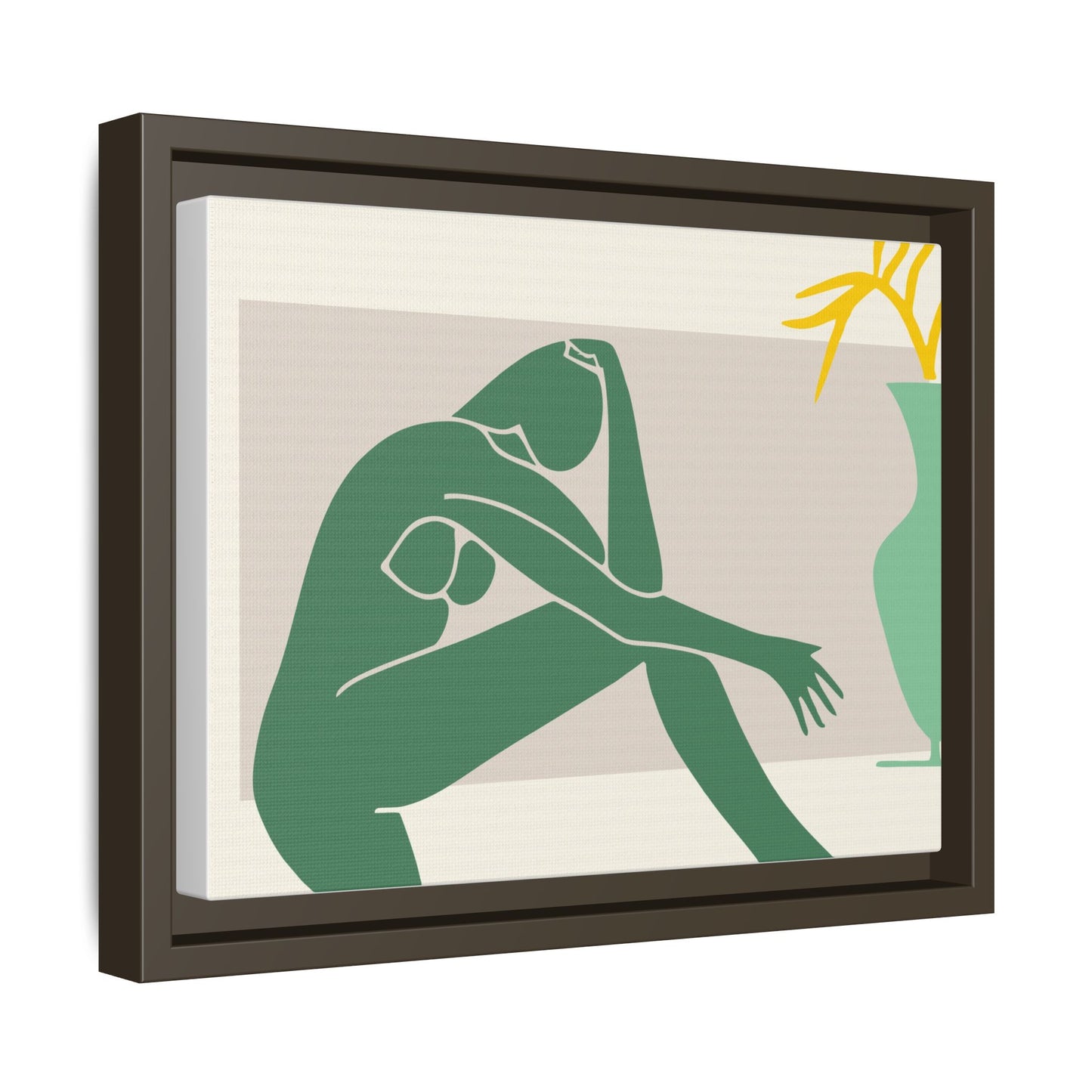 Framed Matte Canvas Art - Minimalist Woman with Green Vase, Boho Home Decor, Stylish Wall Art, Modern Aesthetic, Unique Gift Idea