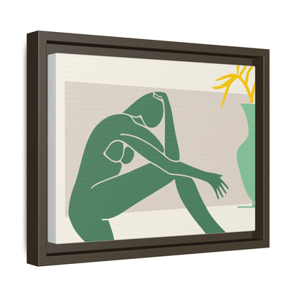 Framed Matte Canvas Art - Minimalist Woman with Green Vase, Boho Home Decor, Stylish Wall Art, Modern Aesthetic, Unique Gift Idea