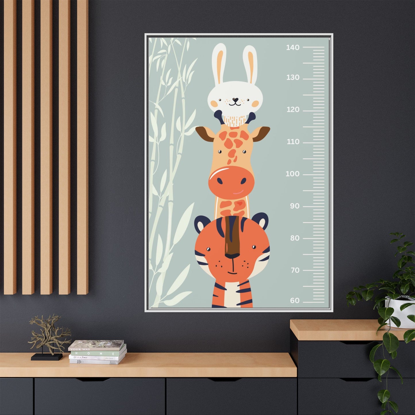 Cute Animal Growth Chart Wall Art, Framed Canvas, Kids Room Decor, Jungle Theme, Baby Shower Gift, Nursery Decoration