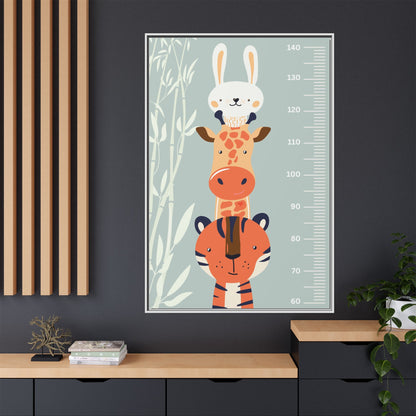 Cute Animal Growth Chart Wall Art, Framed Canvas, Kids Room Decor, Jungle Theme, Baby Shower Gift, Nursery Decoration
