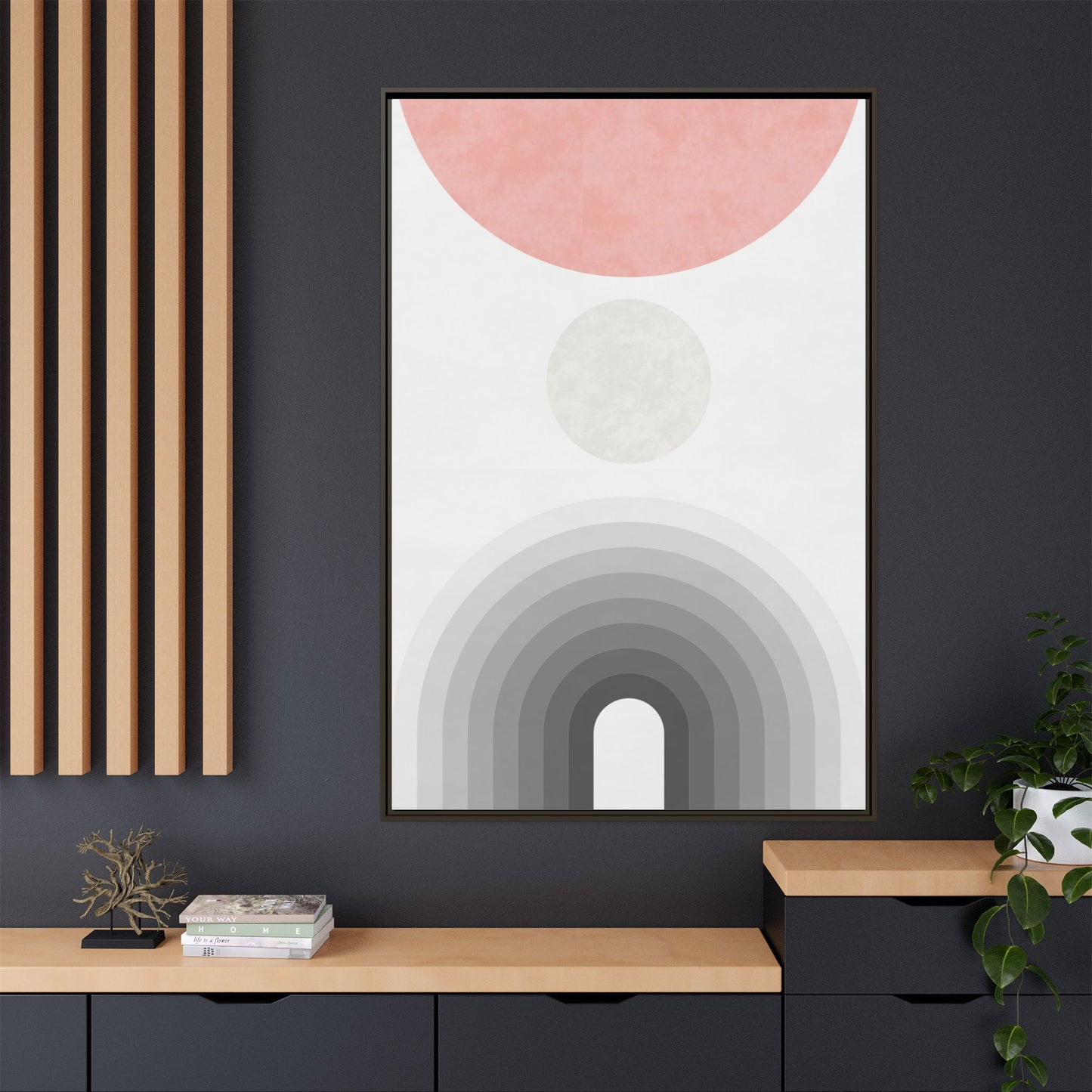 Minimalist Framed Matte Canvas Print - Abstract Circle & Gradient Design