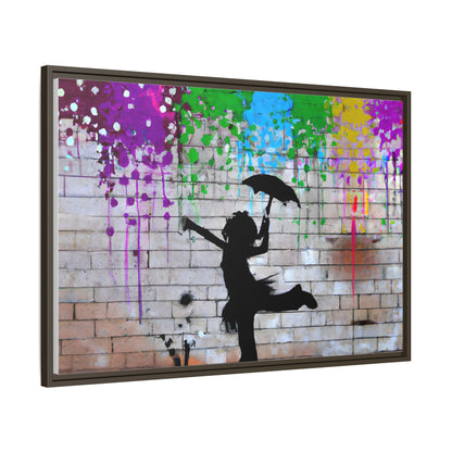 Framed Multi-Color Canvas Art - Playful Umbrella Dance