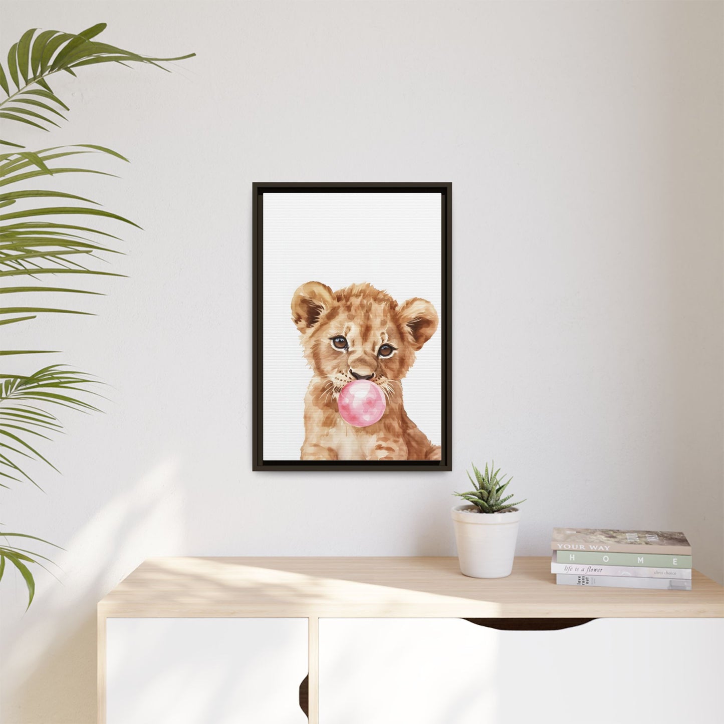 Adorable Lion Cub Canvas Art, Cute Nursery Decor, Framed Wall Art, Baby Shower Gift, Kids Room Decoration, Wild Animal Print