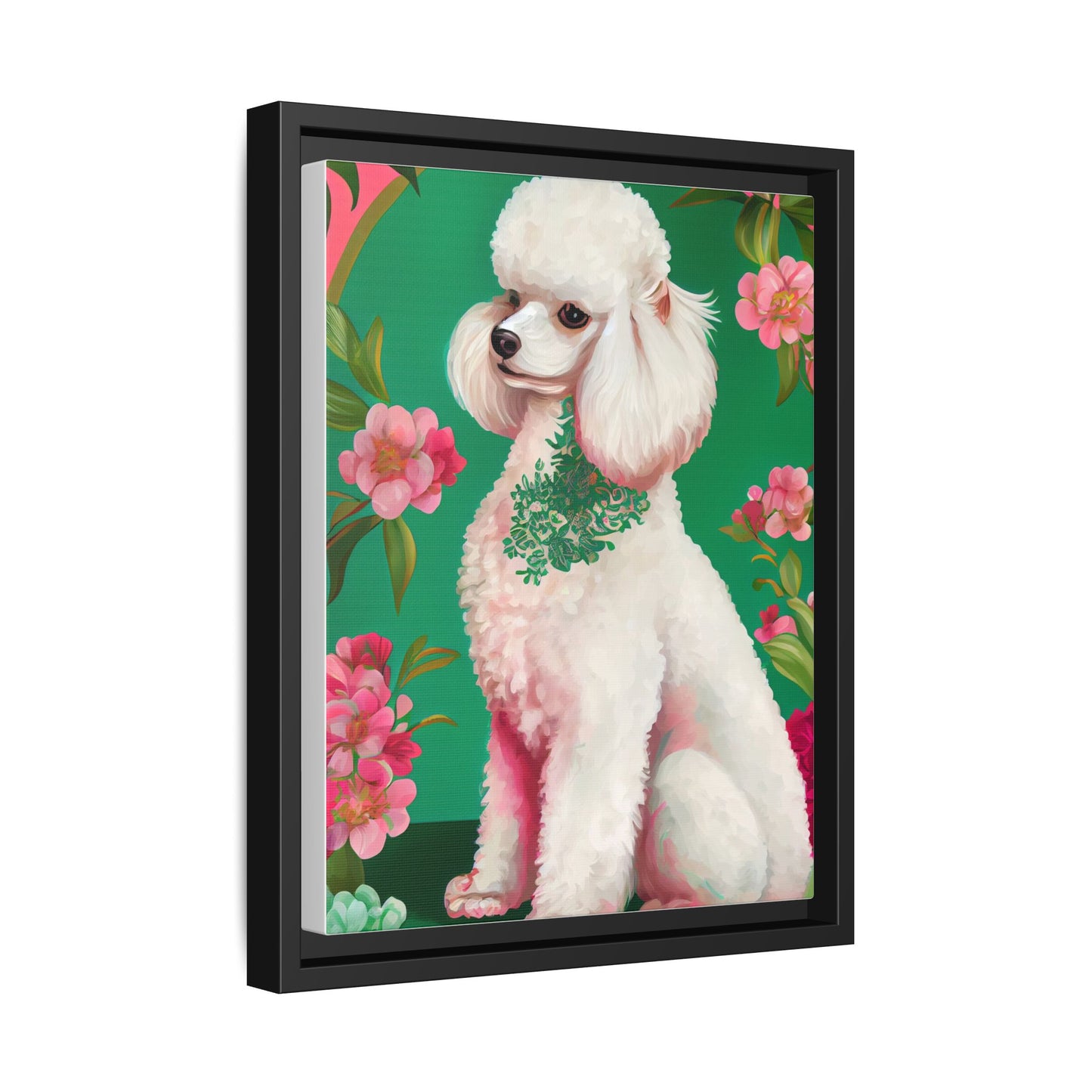 Framed Poodle Canvas Art - Floral Pet Decor for Dog Lovers