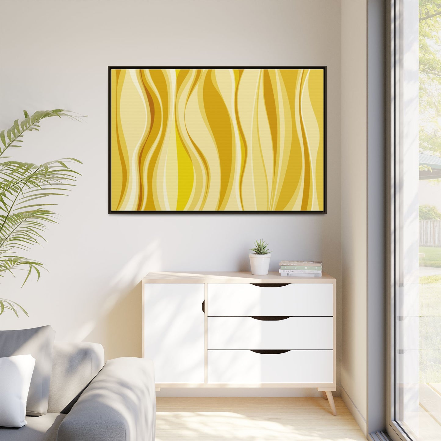 Modern Abstract Framed Art Print, Yellow Wave Canvas, Home Décor, Wall Art, Minimalist Design, Gift for Her, Art for Living Room