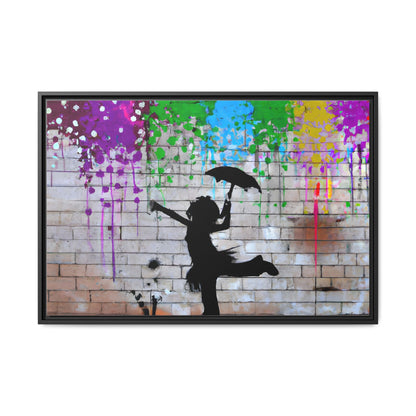 Framed Multi-Color Canvas Art - Playful Umbrella Dance