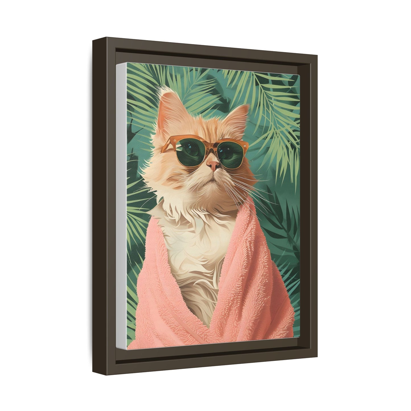 Framed Cat Art Print, Cool Cat Wall Decor, Tropical Vibe Home Decor, Fun Pet Lover Gift, Cute Animal Wall Art