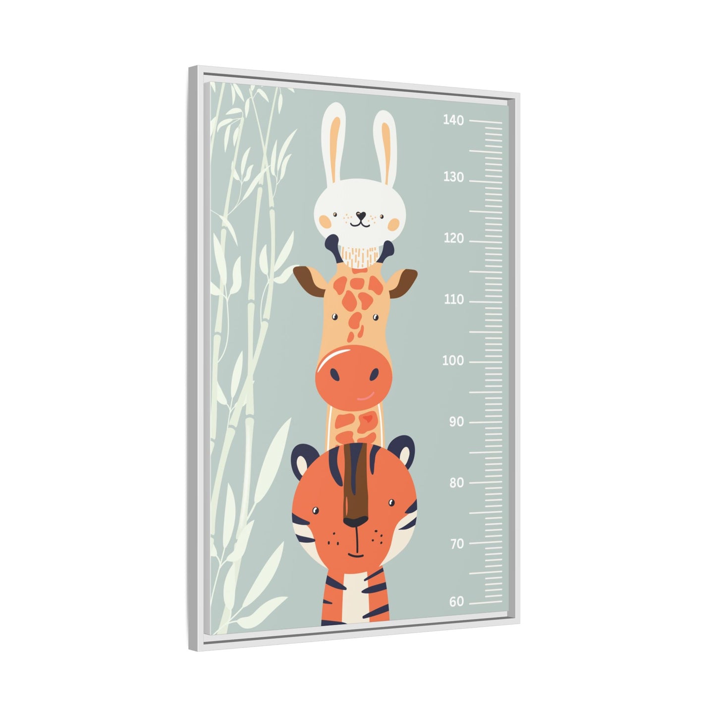 Cute Animal Growth Chart Wall Art, Framed Canvas, Kids Room Decor, Jungle Theme, Baby Shower Gift, Nursery Decoration