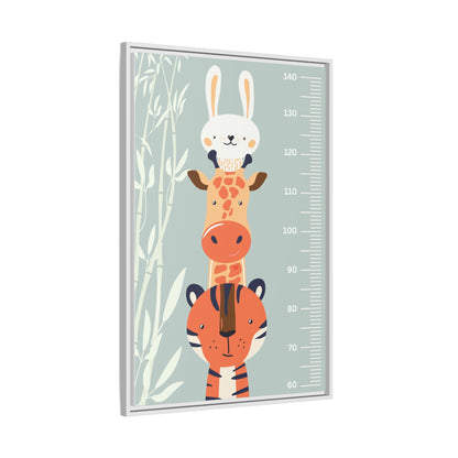 Cute Animal Growth Chart Wall Art, Framed Canvas, Kids Room Decor, Jungle Theme, Baby Shower Gift, Nursery Decoration