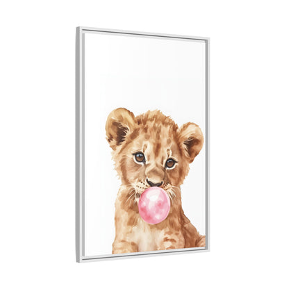 Adorable Lion Cub Canvas Art, Cute Nursery Decor, Framed Wall Art, Baby Shower Gift, Kids Room Decoration, Wild Animal Print