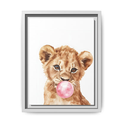 Adorable Lion Cub Canvas Art, Cute Nursery Decor, Framed Wall Art, Baby Shower Gift, Kids Room Decoration, Wild Animal Print