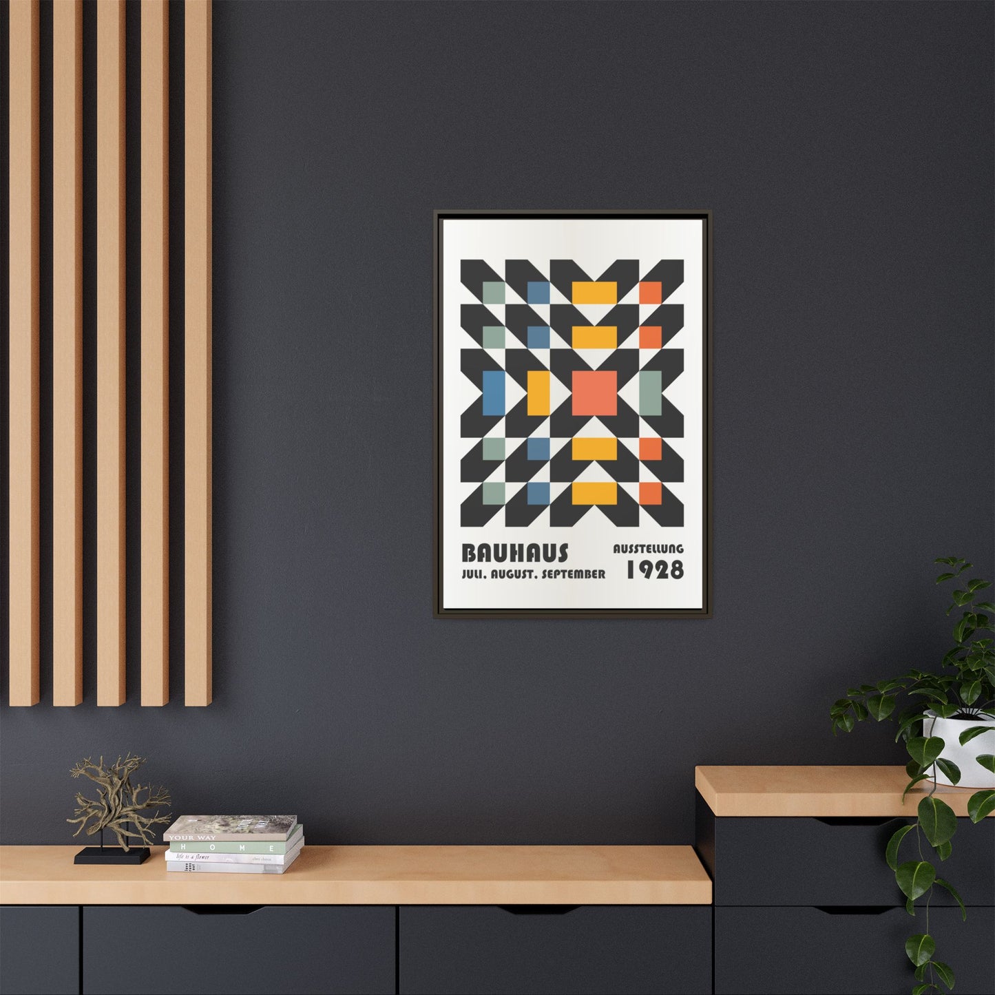 Bauhaus-Inspired Framed Canvas Art - Retro Multi-Color Wall Decor