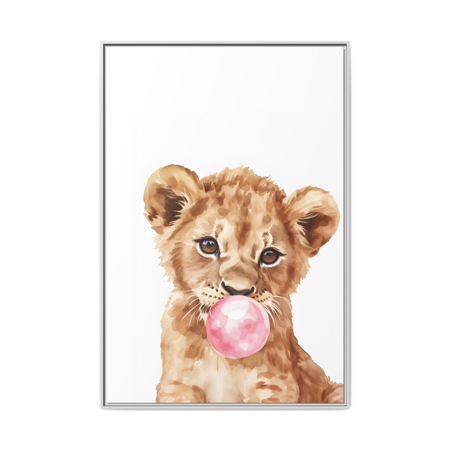 Adorable Lion Cub Canvas Art, Cute Nursery Decor, Framed Wall Art, Baby Shower Gift, Kids Room Decoration, Wild Animal Print